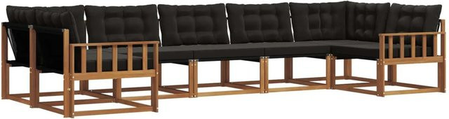 vidaXL Outdoor-Sofagarnitur 7-teilig aus massivem Akazienholz mit Textilene und Kissen in Schwarz und Natur - Bild 1