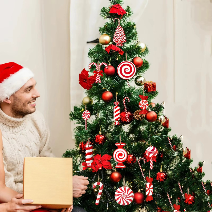 DUTRIEUX Weihnachts-Zuckerstangen Holzornamente rot-weiß gestreift als Anhänger für Weihnachtsbaum und Heimdekoration - Bild 3
