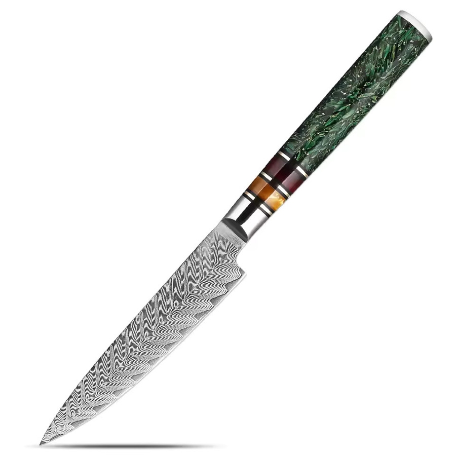 Xituo Japanisches Damaststahl Allzweckmesser als scharfes Obstmesser und Küchenschälmesser mit Griff aus Reisschalen-Harz, Klingenlänge: 12,7 cm - Bild 6