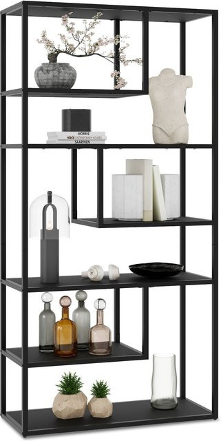 tectake Standregal Venda Industrial Look mit 6 Fächern aus pulverbeschichtetem Stahl und Spanplatte, Schwarz, B/T/H: 85 x 35 x 188 cm - Bild 1