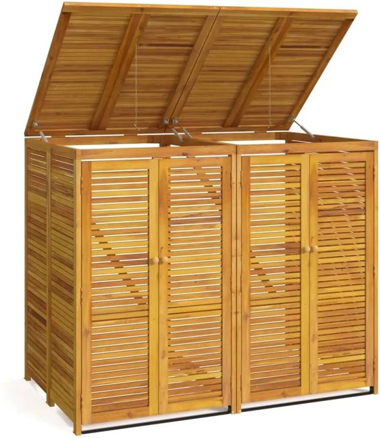 vidaXL Mülltonnenbox aus Massivholz Akazie für 2 Tonnen, Farbe: Braun, B/T/H: 140 x 89 x 117 cm - Bild 1