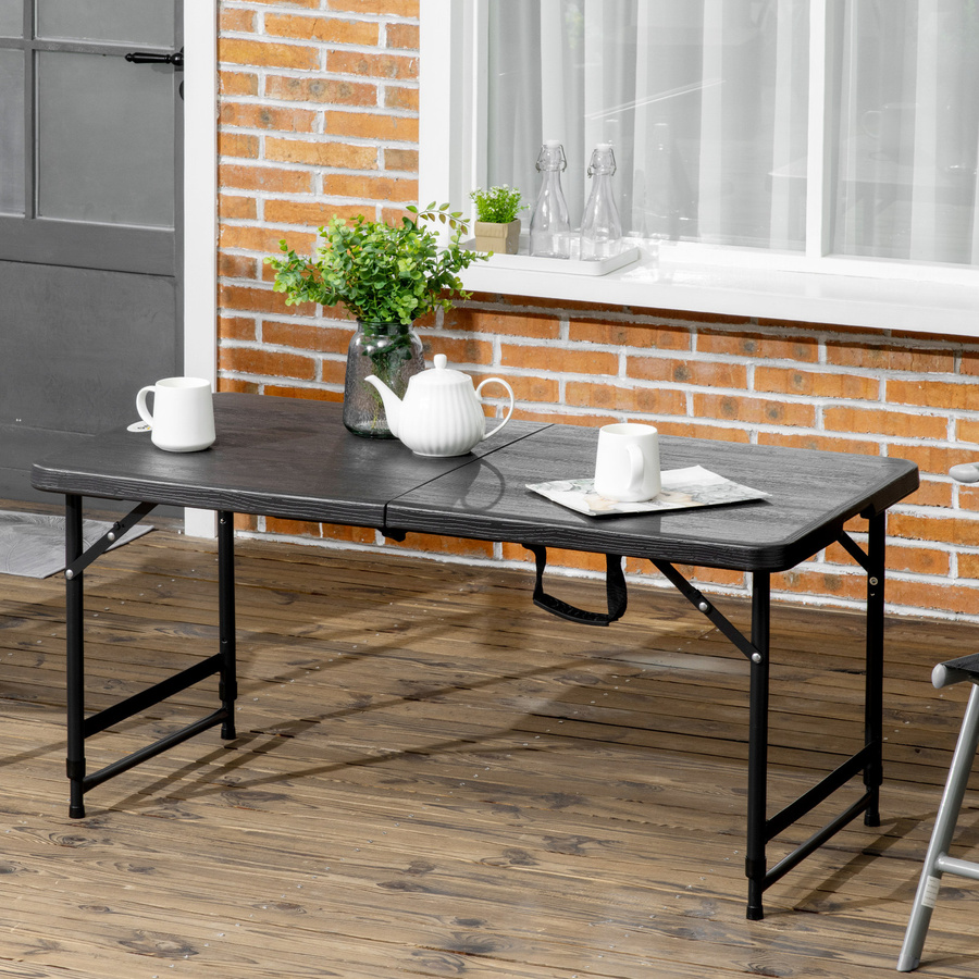 Outsunny Gartentisch klappbar aus Stahl und HDPE in Holzoptik, Farbe Schwarz oder Grau, B/T/H: 118 x 60 x 74 cm - Bild 2