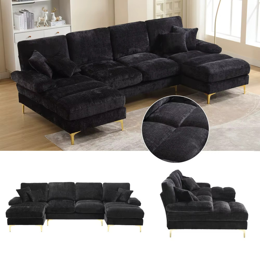 Ye Modernes U-förmiges Ecksofa aus Chenille in Schwarz mit zwei manuellen Relaxfunktionen - Bild 3
