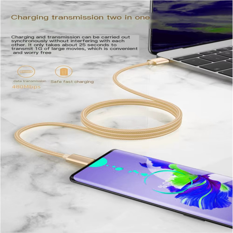 USB-A auf USB-C Ladekabel in Pink, 2,4 A Nylon geflochtenes Schnellladekabel für Android Smartphones wie Samsung, Huawei und Xiaomi - Bild 4