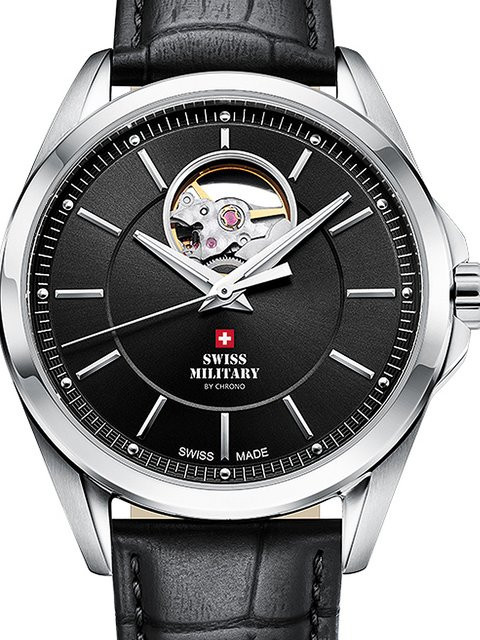 Swiss Military Automatik Herrenuhr, Edelstahl, 40 mm, Leder, Schwarz, 10 ATM - Bild 1