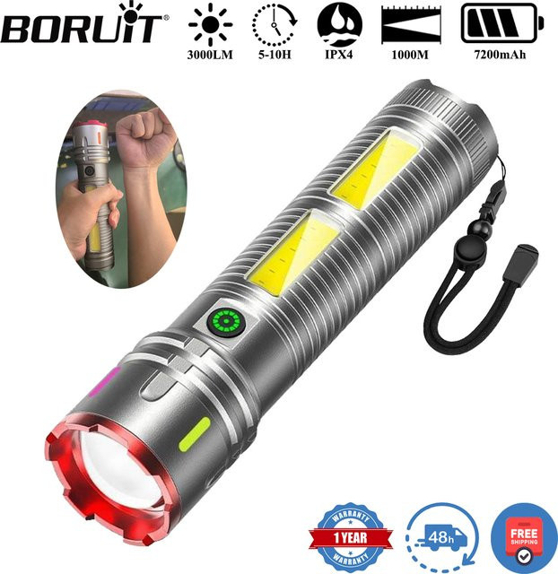 BORUiT LED Zoom Taschenlampe mit 3000 Lumen und 1000m Long Throw, Typ-C wiederaufladbar, wasserdicht, mit Power Bank Funktion für Outdoor und Camping - Bild 1