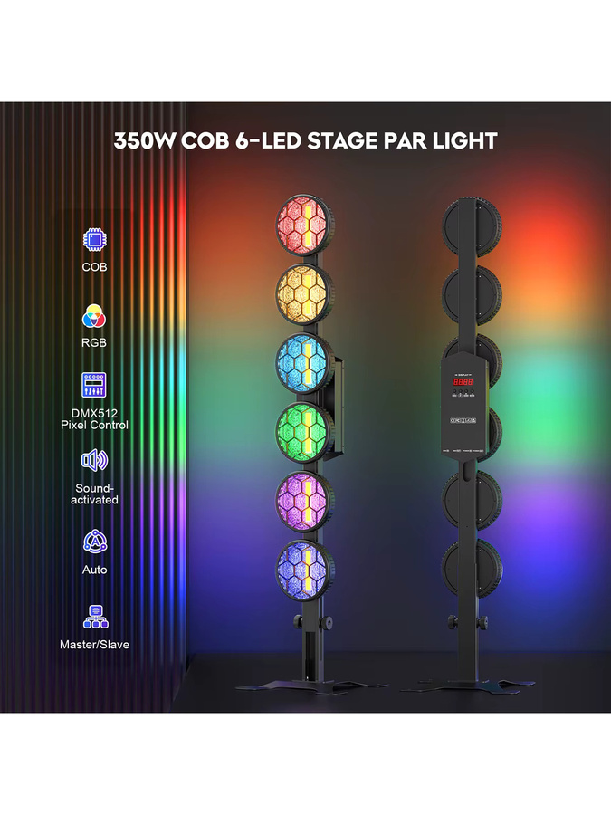 DayFlicker 4er Set 350 W 6-LED COB Linear Vintage Bühnenlicht in Schwarz mit DMX512 und RGB-Effekt für Konzerte und Events - Bild 5