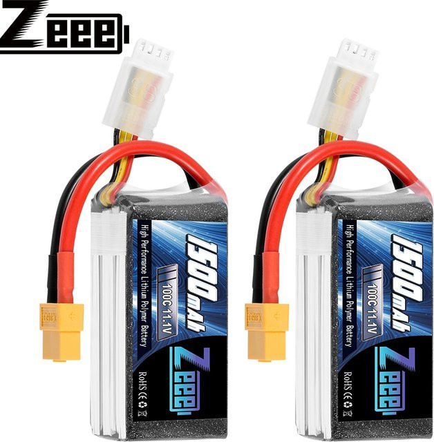 2er-Set zeee 3S LiPo Akku 11,1 V 1500 mAh 100C mit XT60 Stecker im Softcase für RC Auto, Drohne und Flugzeug - Bild 1