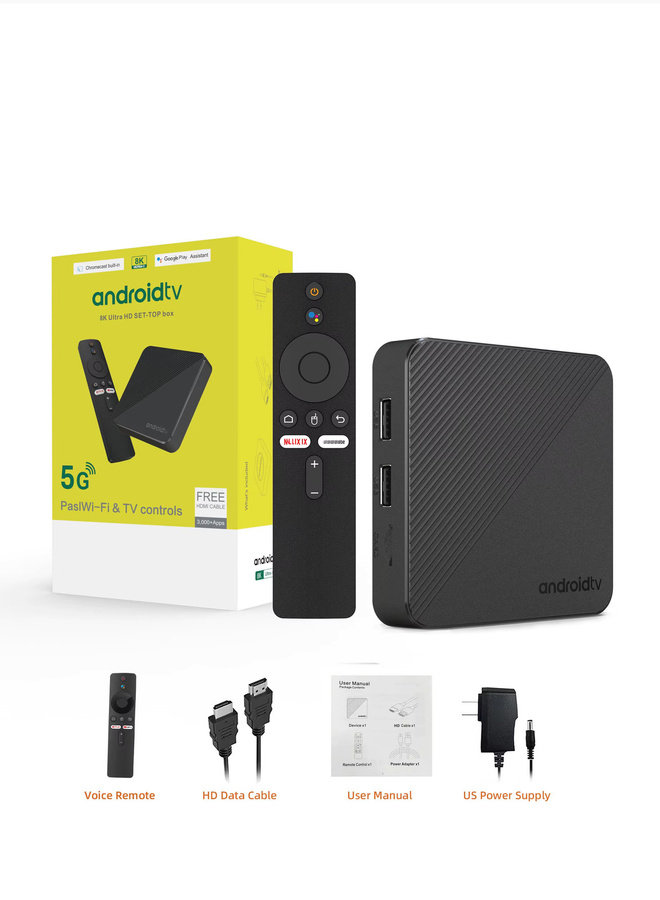 BLKJ Smart TV Box mit Android 14.0, 4K UHD & 8K Video Unterstützung, Google Assistant, 2,4G/5G WiFi Media Player für IPTV, Youtube und Netflix, Schwarz - Bild 5