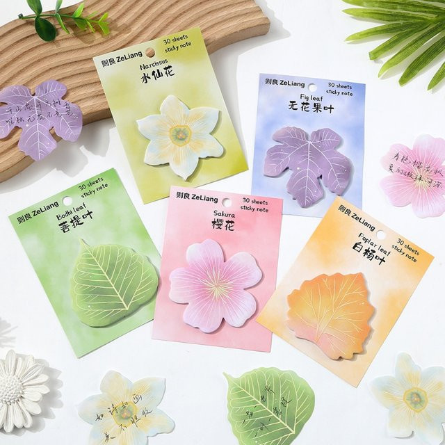 Niedliche Kawaii Haftnotizen in Blätter- und Blumenform, bunte Notizblöcke für Büro und Schule - Bild 1