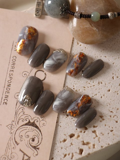 XEERCOOU Kunstnägel, schwarz-graue Halo, glänzend, 10 Stück, Unisex - Bild 1