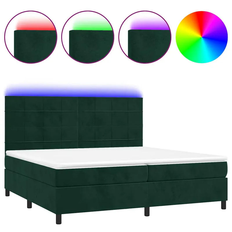 Vidaxl Kontinentalbett mit Matratze und LED in Grün aus Samt, B/T: 200 x 200 cm - Bild 4
