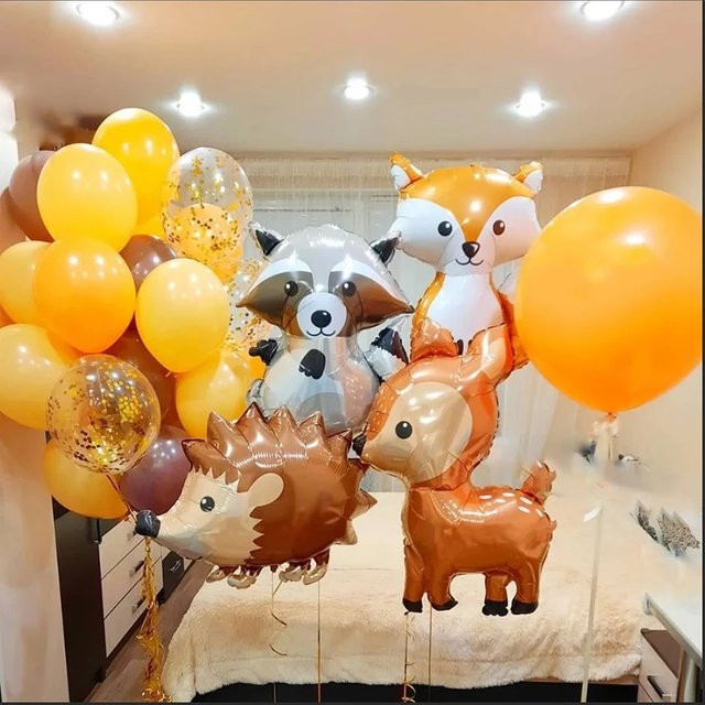 LQZZY Tier Folienballons für Wald Thema Party Dekoration in Braun und Weiß mit Fuchs Igel Waschbär und Hirsch - Bild 1