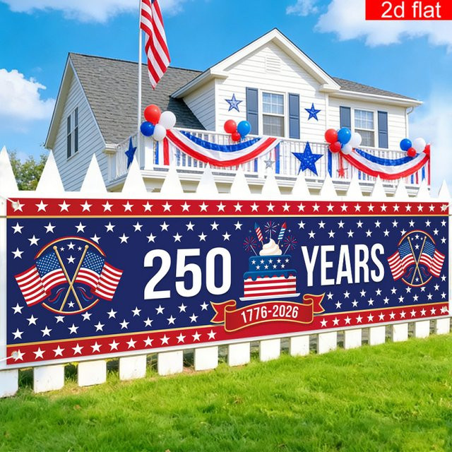 VIKAMA USA Patriotisches Banner zum 250. Jahrestag 1776-2026 für die Outdoor-Garten-Dekoration, Mehrfarbig, B: 180 cm, H: 35 cm - Bild 1