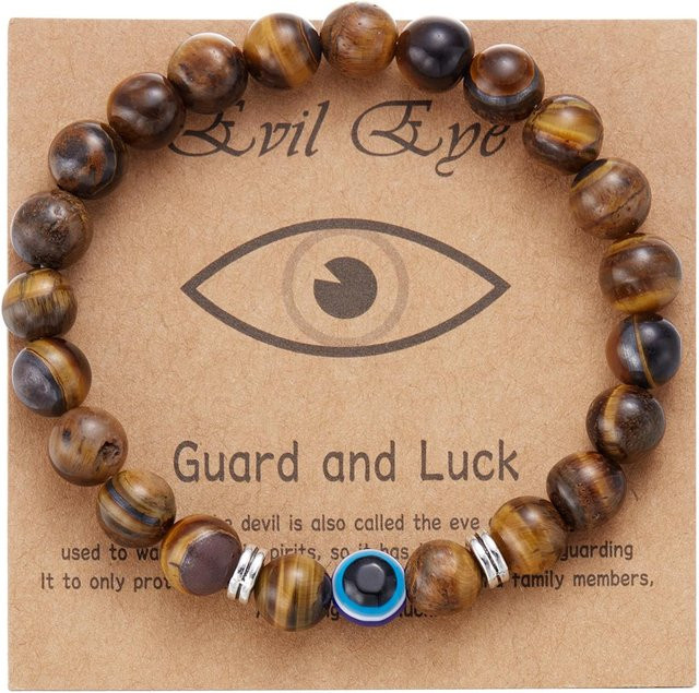Armband, Tigerauge Perlen, Messing, Bunt, Damen Herren - Bild 1