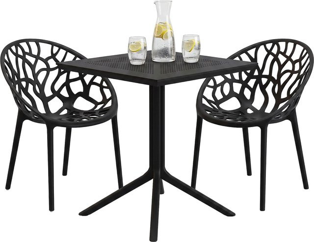 CLP Gartenmöbel-Set Avara stapelbar mit 2 Stühlen in Schwarz, wetterfeste Sitzgruppe aus Kunststoff für Balkon, Terrasse und Garten - Bild 1