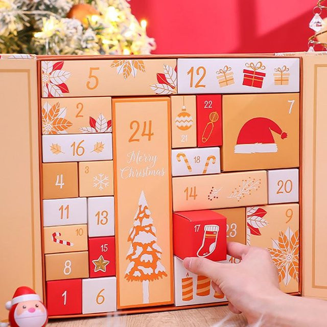 Roter Adventskalender aus Papier mit 24 Fächern zum Selbstbefüllen für Erwachsene - Bild 1