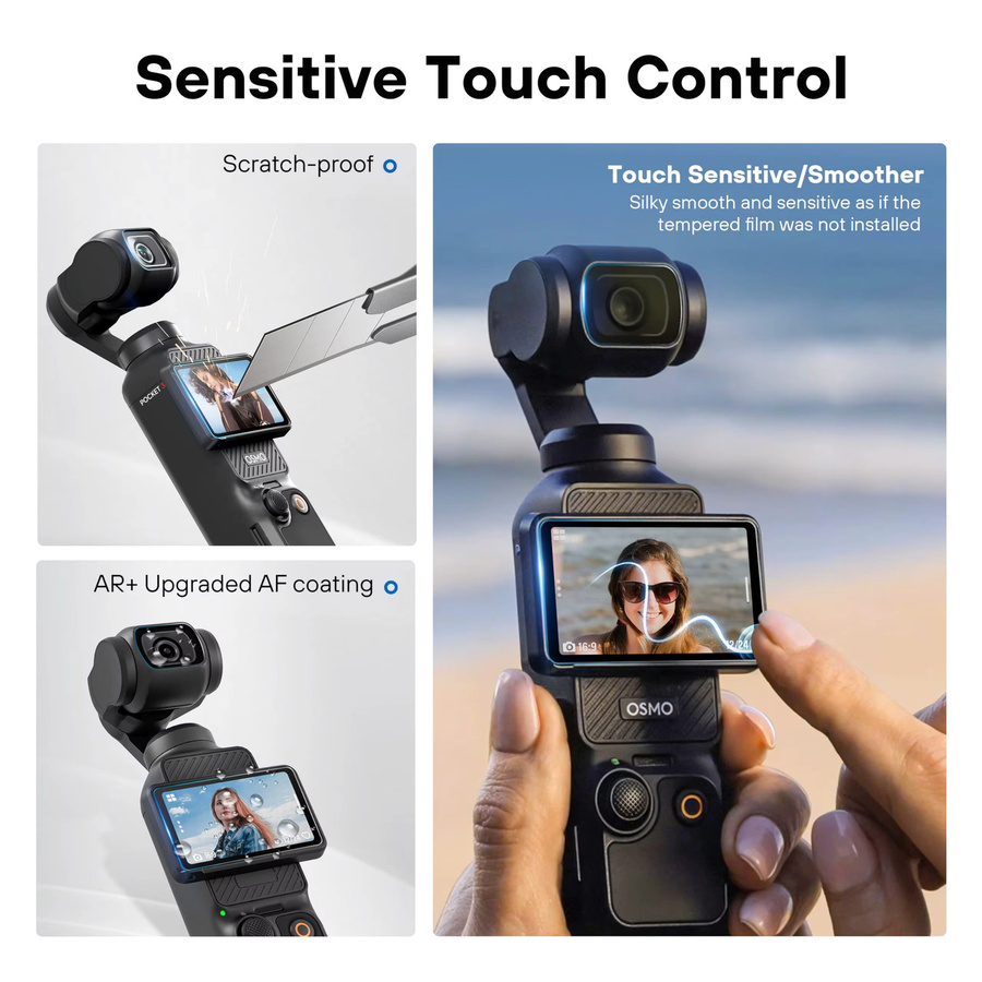 2er-Pack AR HD Gehärteter Glas-Displayschutz für DJI Osmo Pocket 3 und Pocket 4 inklusive Objektiv-Schutz und Auto-Align Installationskit, Transparent - Bild 3