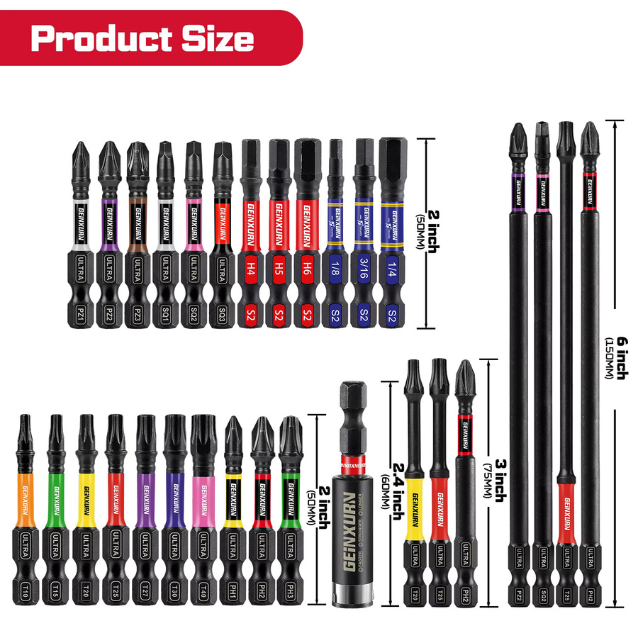 Geinxurn Mixed Impact Robustes Schraubendreher-Power-Bit-Set aus S2-Stahl mit Bithalter und Aufbewahrungsorganisator - Bild 2