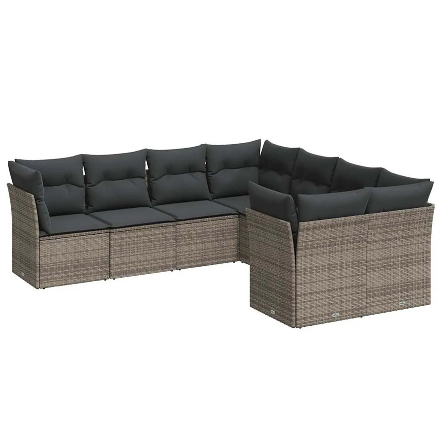 vidaXL 8-tlg Garten-Sofagarnitur in L-Form aus Poly-Rattan in Grau mit Sitzkissen und Rückenkissen inklusive Stauraum - Bild 2