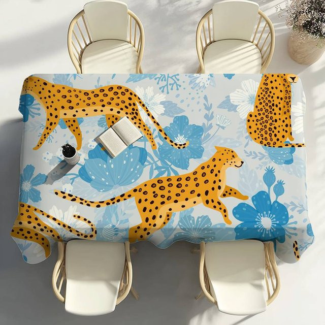 Wasserdichte und fleckenabweisende Tischdecke mit tropischem Leoparden-Design von Fancy Style Studio, Mehrfarbig, B: 160 cm, L: 220 cm - Bild 1