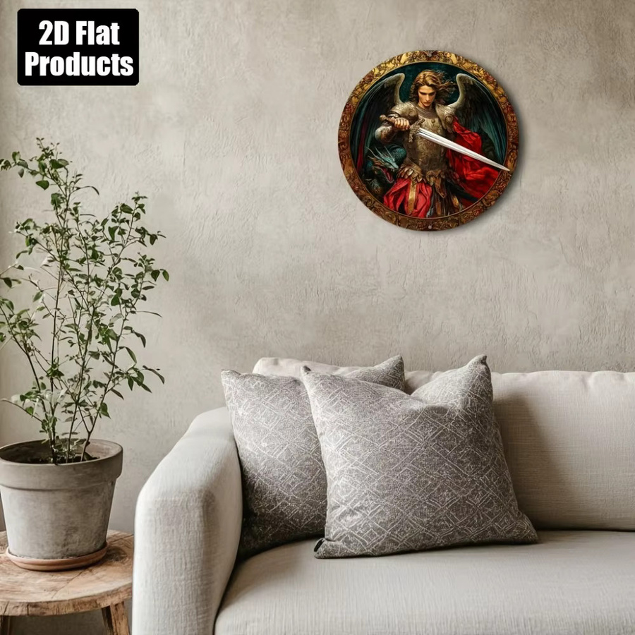 Rundes Aluminium-Metallschild Engel-Krieger von CIFBUY, Wanddekoration in Mehrfarbig, Durchmesser: 20,32 cm - Bild 3