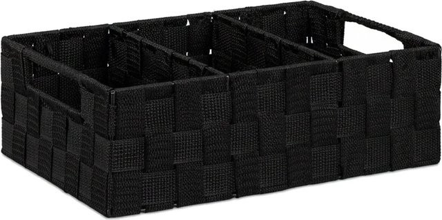 Relaxdays Aufbewahrungskorb in geflochtener Optik, Schwarz, B/T/H: 32 x 21 x 10 cm - Bild 1