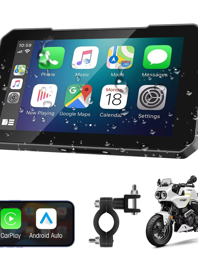 Ezonetronics Motorrad-CarPlay-Bildschirm mit kabellosem CarPlay und Android Auto, 5 Zoll HD-Display, schwarz, IP67 wasserdicht - Bild 6