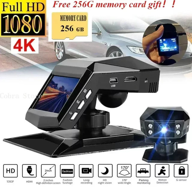 4K UHD Dash Cam Auto DVR mit 1080P Videoaufnahme, 170 Grad Weitwinkel und Nachtsicht, Schwarz - Bild 1
