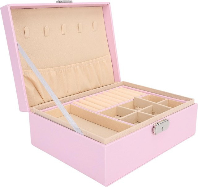 Schmuckschatulle PU-Leder, mit Schloss, Rosa beige, Unisex - Bild 1