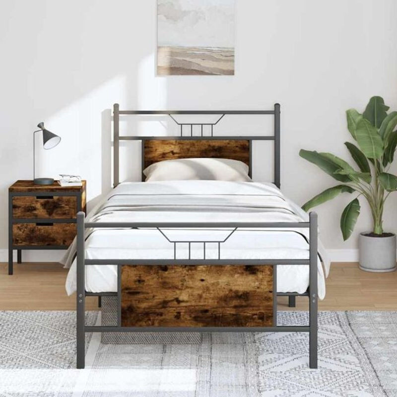 vidaxl Einzelbett Bettgestell aus Holzwerkstoff und Stahl in Räuchereiche Braun B: 75 cm, L: 190 cm - Bild 1