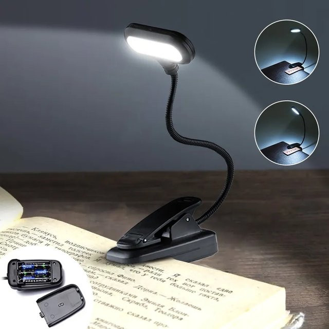 ATcomm Mini-LED-Buchlicht in Schwarz, batteriebetriebene und verstellbare Leselampe für Schlafzimmer und Home-Office - Bild 1