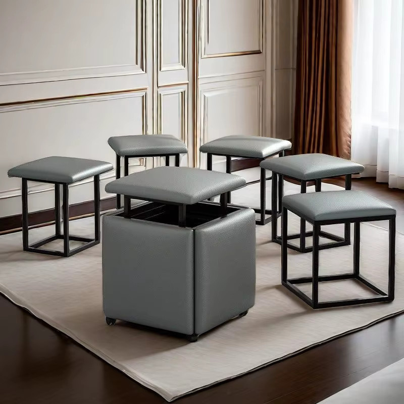 Multifunktionaler LIUSHADUOLA Zauberwürfel Hocker in Braun mit Lederbezug als Aufbewahrung und Couchtisch im skandinavischen Design - Bild 2