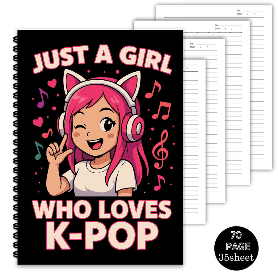 Spiral-Notizbuch mit Katzenohren im K-Pop-Stil, Schwarz, A5, liniertes Softcover aus Papier und Karton - Bild 5