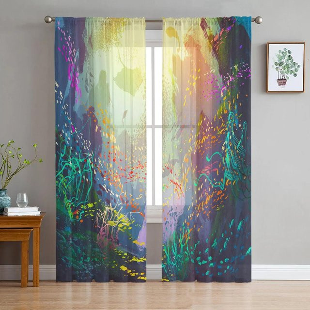 Yiran Furniture Regenbogen-Sternenlicht Chiffon-Vorhang mit Sternen-Motiv, transparent, B: 135 cm, H: 215 cm - Bild 1