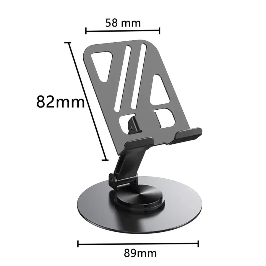 YIKIXI Faltbarer Handyhalter aus Metall in Schwarz, 360 Grad drehbarer Desktop-Ständer für Smartphones und Tablets - Bild 5