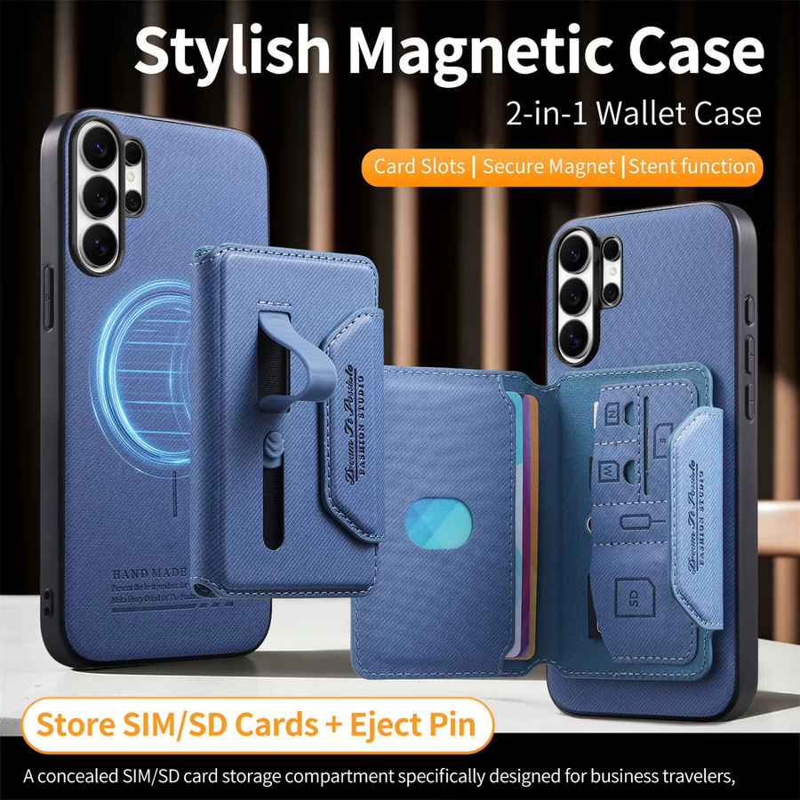 2-in-1 Leder Magnetische Handyhülle mit Brieftaschen-Funktion für Samsung Galaxy S21 S22 S23 S24 S25 S26 Ultra Plus und weitere Modelle in Beige oder Blau - Bild 5