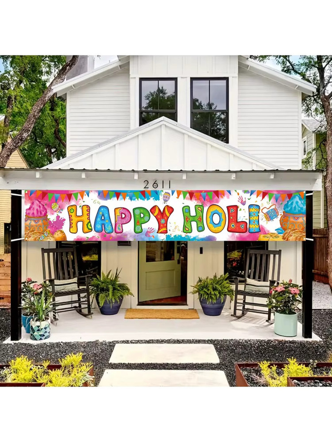 VIKAMA Happy Holi Party Banner Dekoration in Mehrfarbig mit Wimpel und Buchstaben für Innen- und Außenbereich - Bild 5