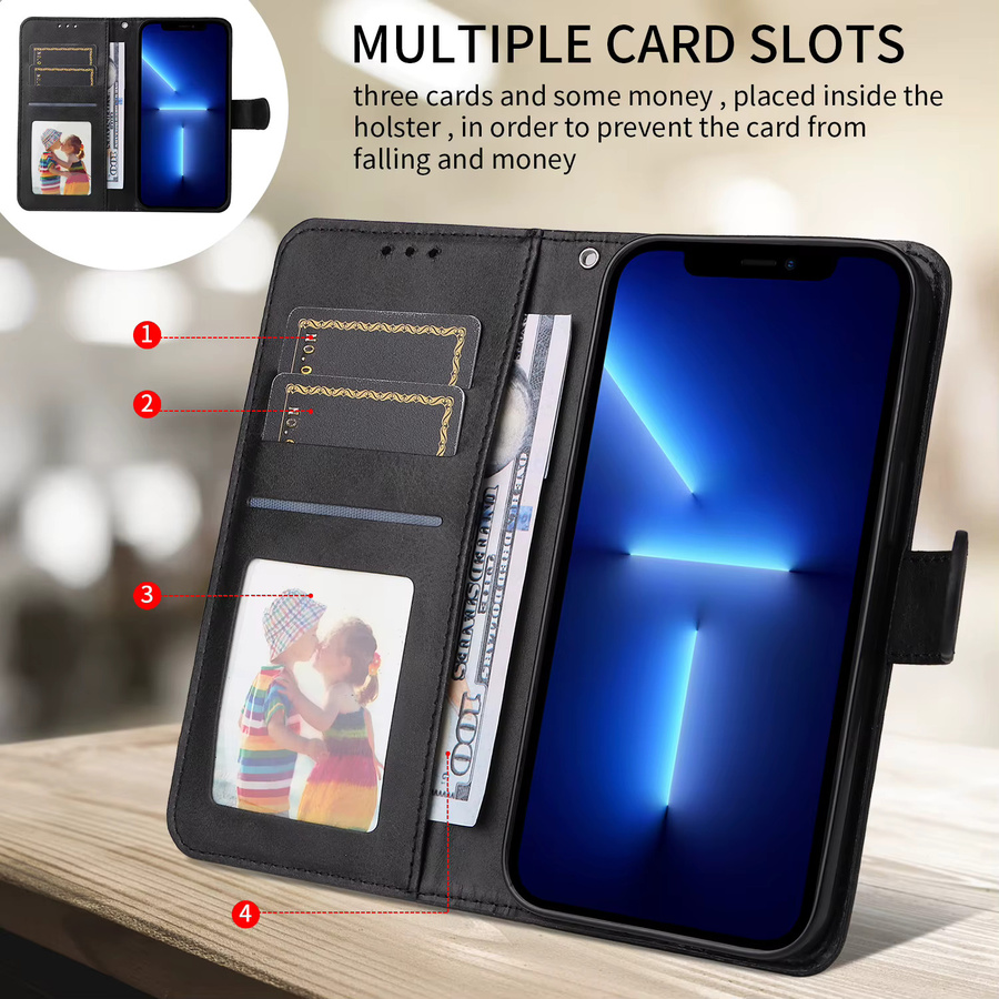 Samsung Lederhülle mit Kuhfell-Muster als magnetische Brieftasche für Galaxy S26 S25 S24 S23 S22 S21 S20 Ultra S10 Plus Edge FE in Schwarz - Bild 1