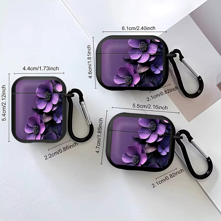 Apple Kopfhörerhülle mit lila Blumenmuster für AirPods Pro und AirPods 3/4/2/1 - Bild 2