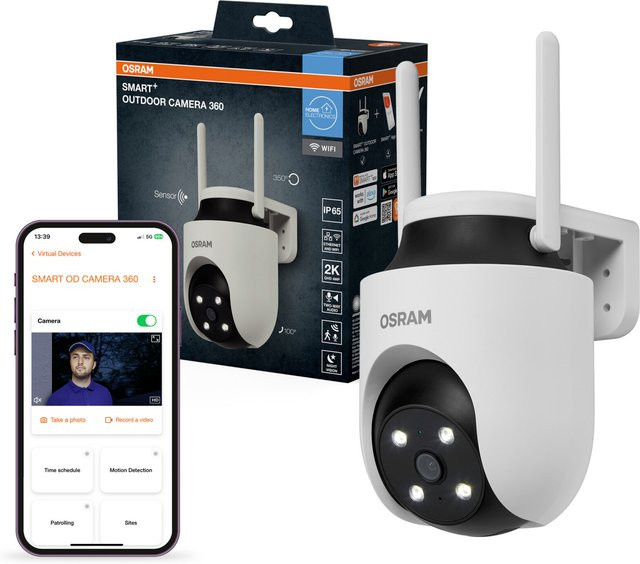 OSRAM Smart+ smarte Wifi Outdoor Überwachungskamera 360 Grad drehbar Weiß - Bild 2