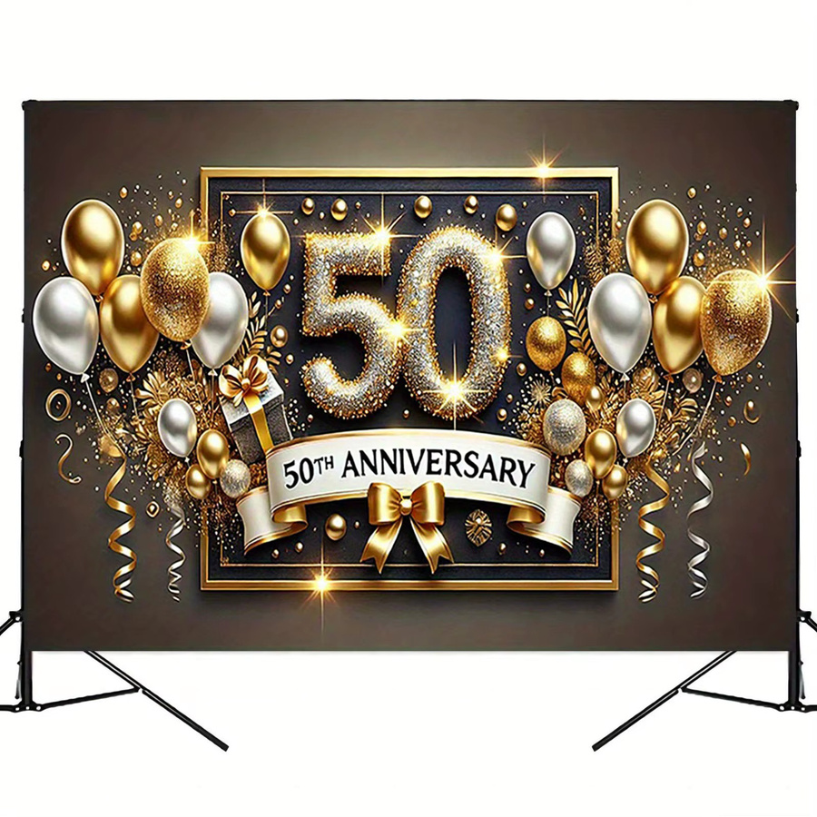 Goldenes 50. Jubiläums-Banner aus Polyester für Hochzeiten und Feierlichkeiten, Mehrfarbig, Rechteckig - Bild 4