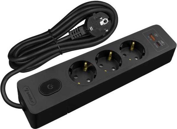 Mehrfachsteckdose SELDUR G3TH32S in Schwarz mit 3 Steckdosen Typ F, Schalter und USB A+C Schnellladung 20W, 3m Kabel - Bild 1