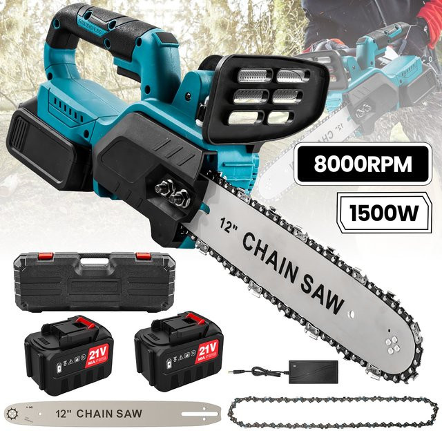 Bürstenlose Akku-Kettensäge 1500W mit 12 Zoll und 30 cm Schnittkapazität, kompatibel mit Makita 18V LXT Akkus, Blau - Bild 1
