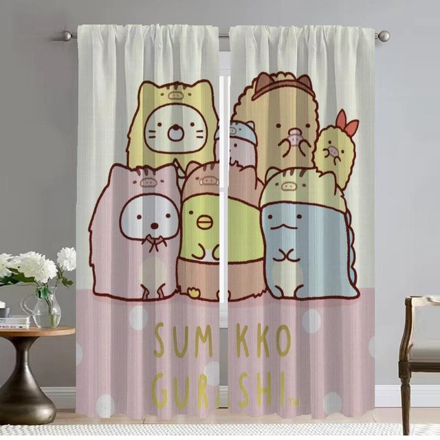 Sumikko Gurashi Vorhänge Set aus Tüll, 2 Stück, mehrfarbig, Breite: 50 cm, Höhe: 70 cm - Bild 1