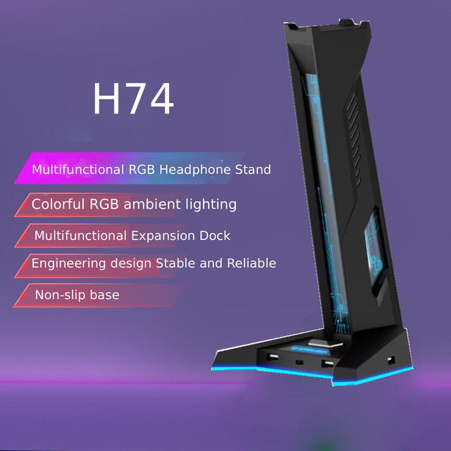 Deepartner H74 RGB Gaming-Kopfhörerständer mit USB-Hub und LED-Beleuchtung in Schwarz/Multicolor - Bild 1
