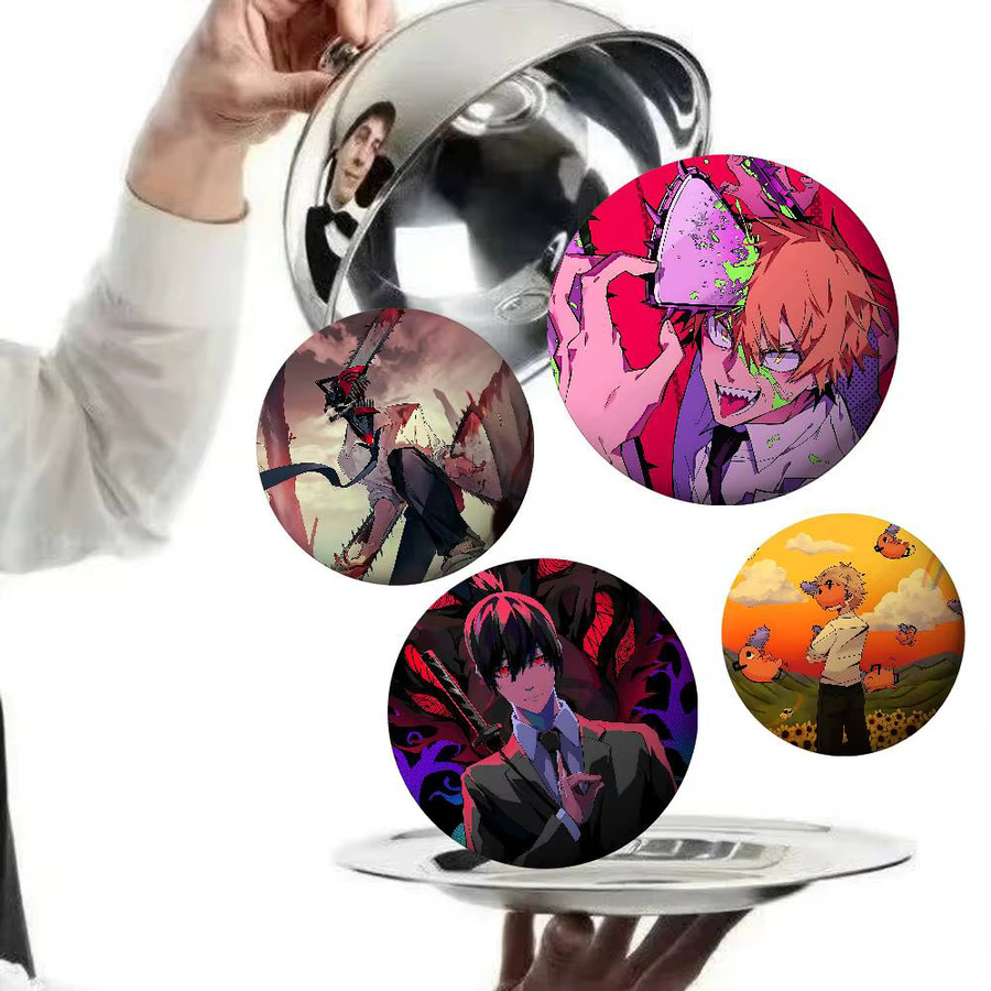 Brosche Kettensäge Mann Anime Abzeichen, Runde Brosche, DIY Rucksack Kleidung - Bild 2