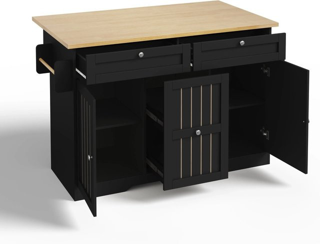 okwish Kücheninsel mit klappbarer Arbeitsplatte und Schubladen in Schwarz, B/T/H: 120 x 45 x 92 cm - Bild 1
