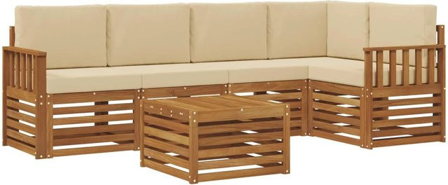 vidaXL Sofagarnitur 6-teilig in U-Form aus Massivholz Akazie mit Polsterkissen in Natur und Beige - Bild 1