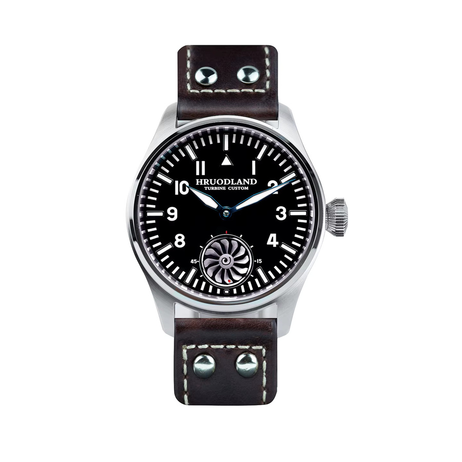 Hruodland Armbanduhr, Handaufzug, Edelstahl, Leder, Herren, Schwarz - Bild 4